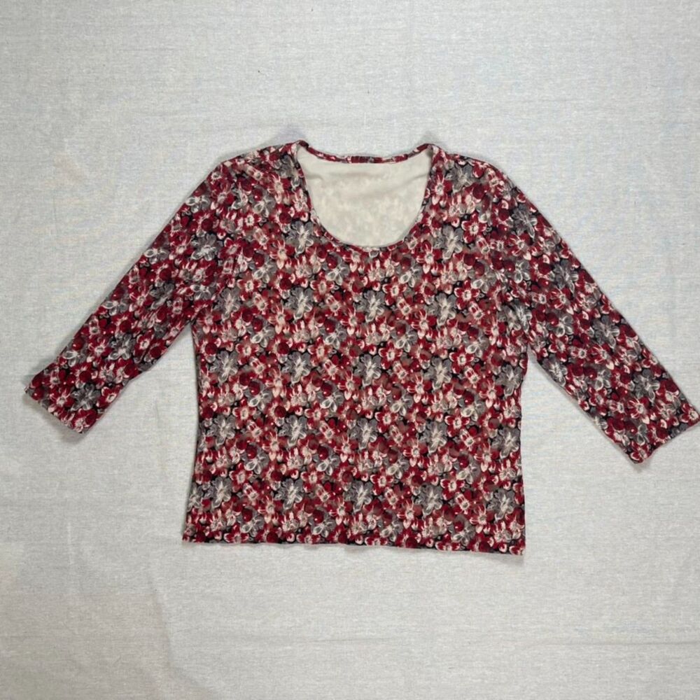 Jones New York | Floral Mesh Stretch Top with 3/4 Length Sleeves | XL